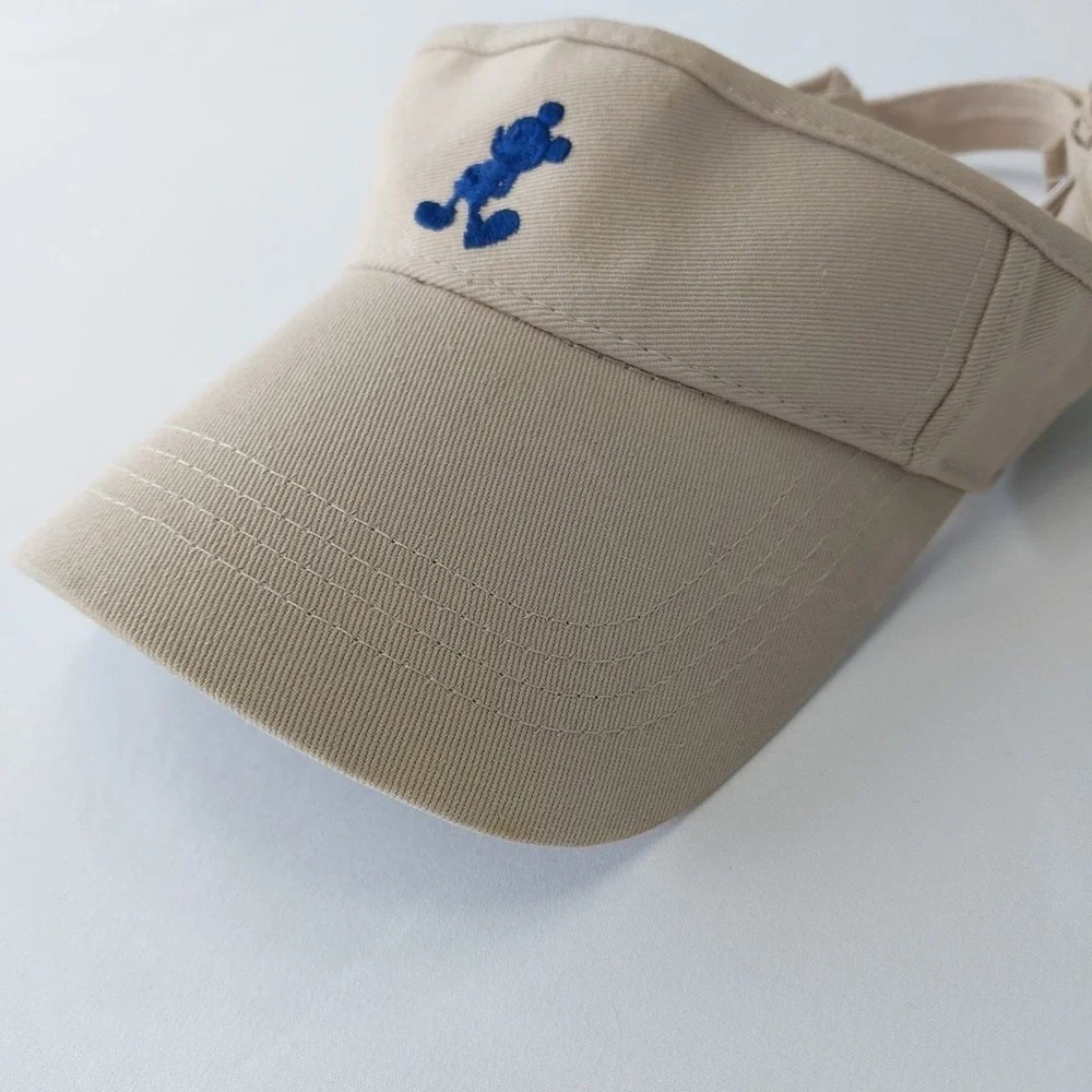 Vtg Walt Disney Mickey Mouse Visor Hat Adult One Size Khaki Blue Strap Back Logo